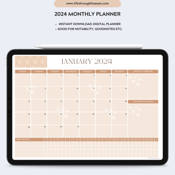 2024 Digital Monthly Planner without Bible Verses - Beige