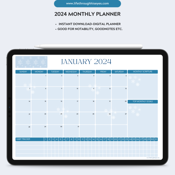 2024 Digital Monthly Planner without Bible Verses - Blue