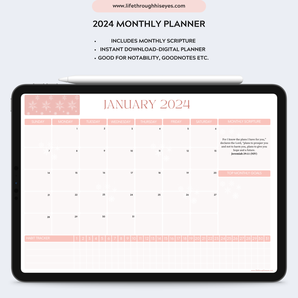 2024 Digital Monthly Planner With Bible Verses Pink Life Through 2024 digital monthly planner with bible verses pink life through